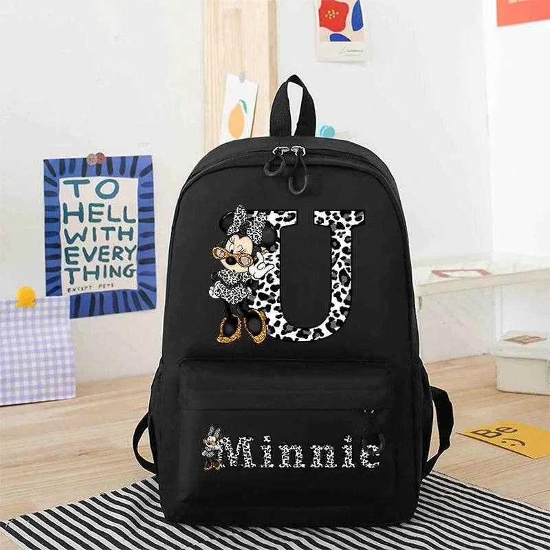 Minnie Mouse Disney Girls Boys Cartoon Backpack Anime Knapsack Breathable Student Schoolbag Wear Resistant Canvas Bag Kids Gifts