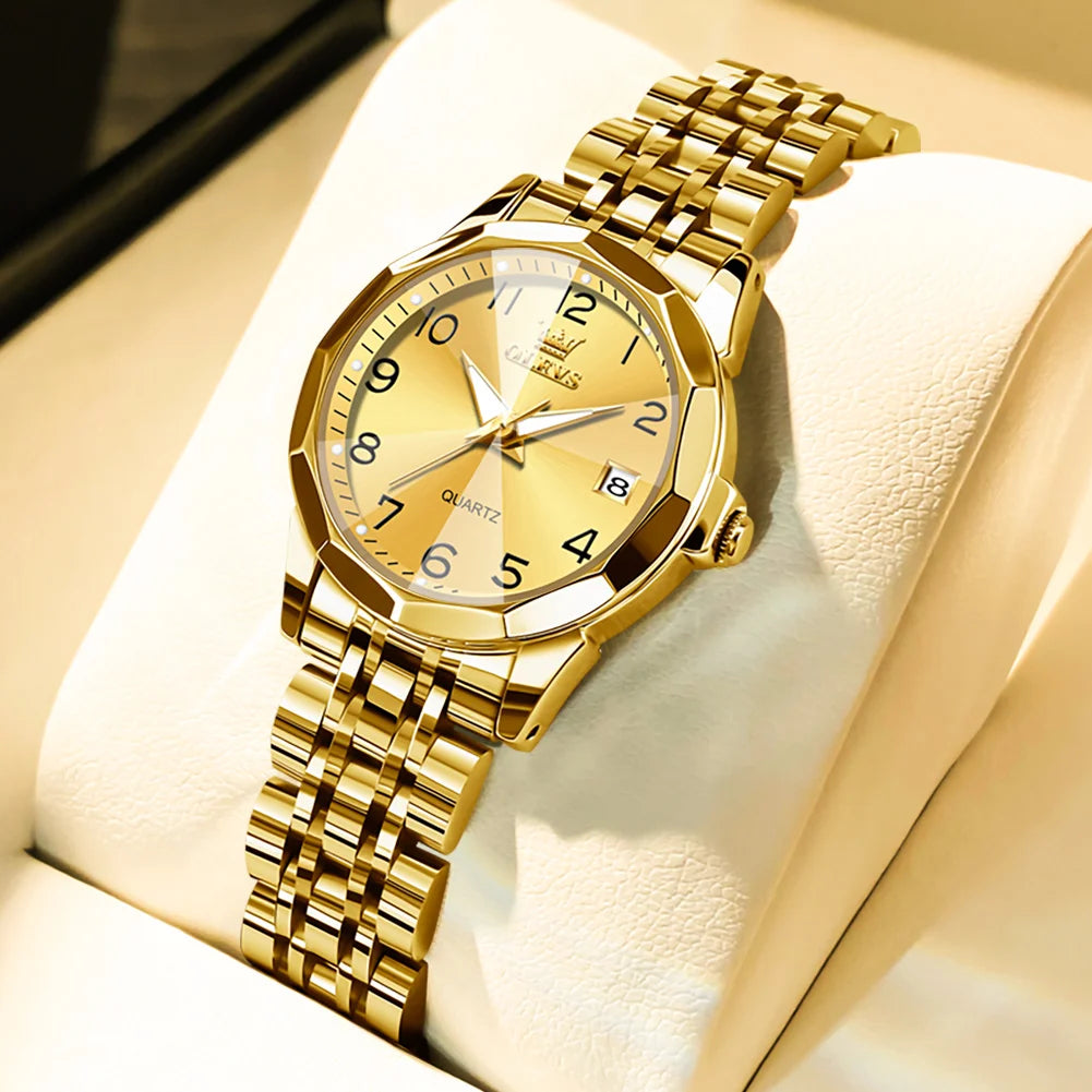 OLEVS Elegant Fashion Women's Watches Luxury Brand Original Quartz Watch for Ladies Waterproof Stainless Steel Luminous Date - Qoraheyhub