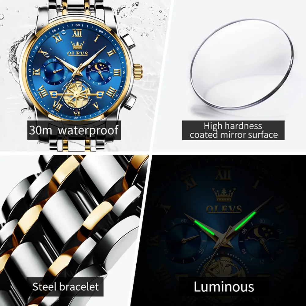 OLEVS Top Brand Men's Watches Classic Roman Scale Dial Luxury Wrist Watch for Men Original Quartz Waterproof Luminous Male Reloj - Qoraheyhub