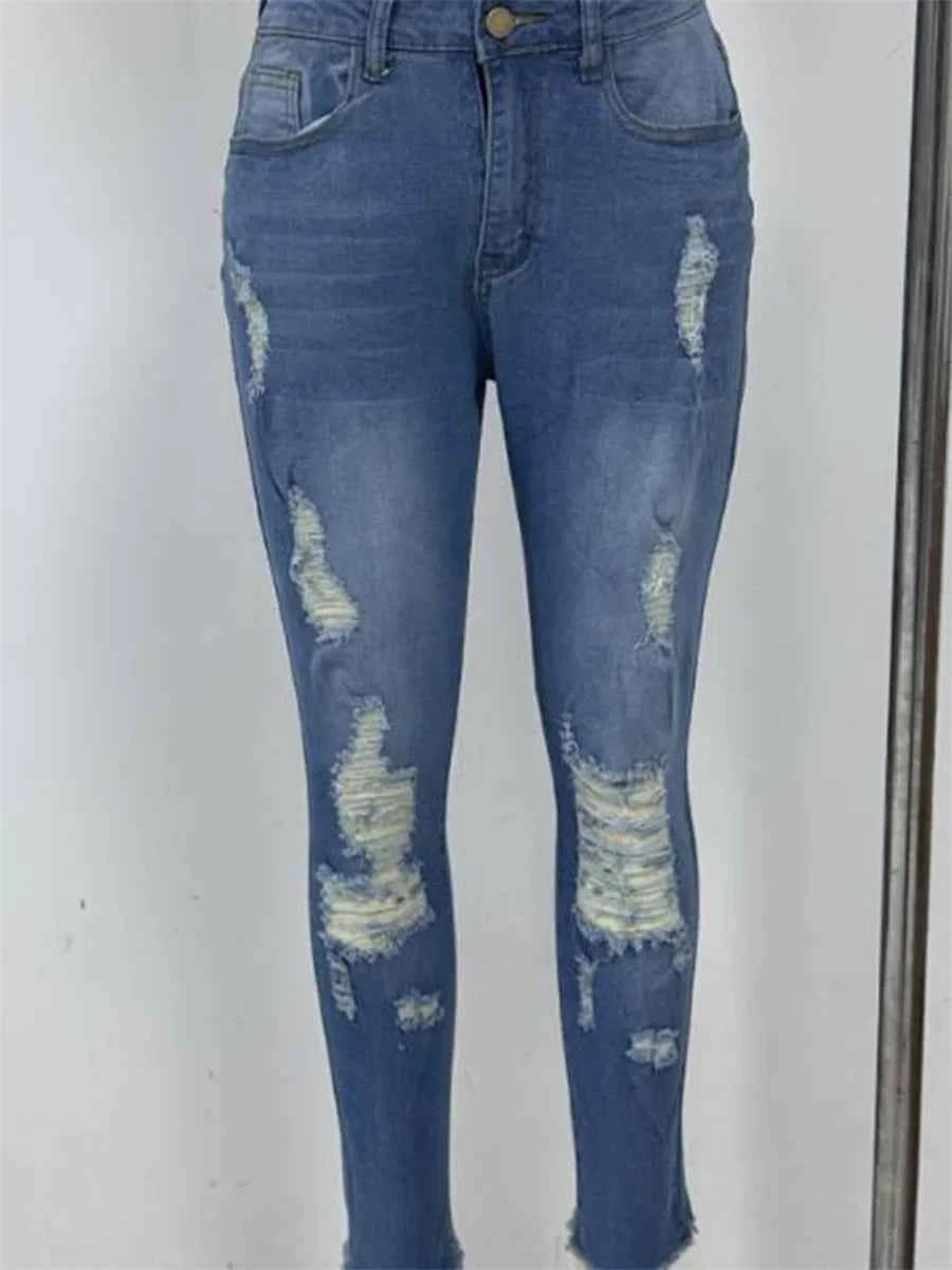 Ladies High Waist Skinny Jeans Stretch Ripped Denim Pants Distressed Cropped Trousers Casual Streetwear Fashion
