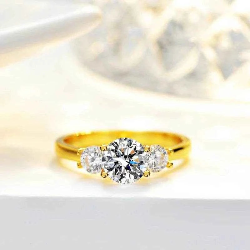 Three Jewels 1 Carat Moissanite Ring Diamond S925 Silver Tone Women's Simple Wedding Jewelry Engagement Gifts