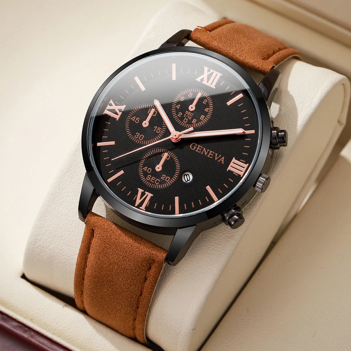 1/2PCs Men's Casual Calendar Watch Fashionable Men's Temperament Leather Quartz Watch Unisex Watch Set(Box Not Included) - Qoraheyhub