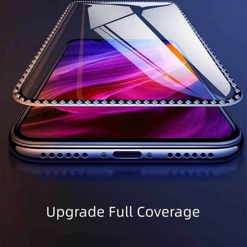 Luxury Diamond Edged Tempered Glass For iPhone 15 14 13 Pro Max Full Cover Screen Privacy Glass For iPhone 13 12 11 X XR XS MAX