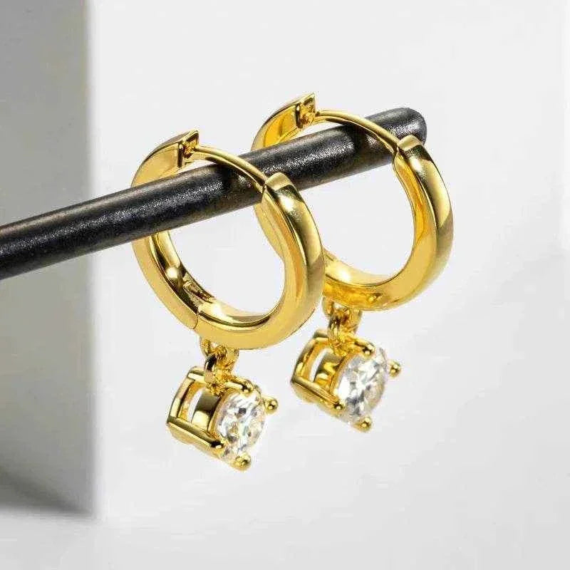 0.5 Carat Round Moissanite Yellow Gold S925 Silver Earrings Women Engagement Gift