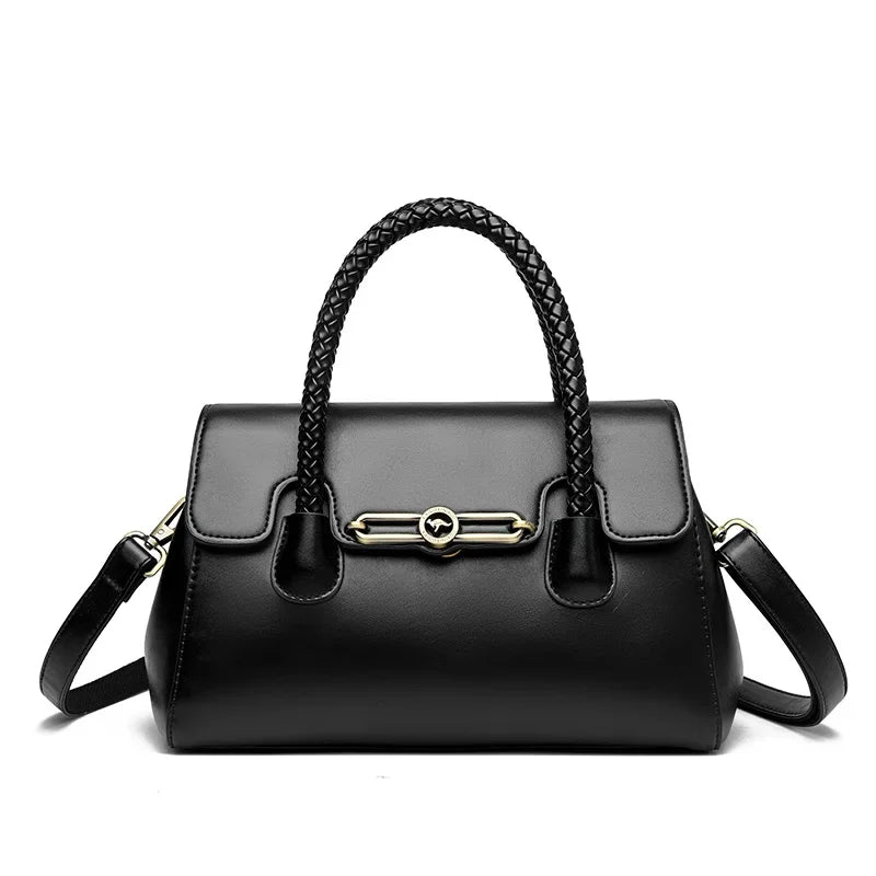Retro High Quality Oil Leather Women Top-handle Shoulder Bags Vintage Casual Totes Latest Trendy Lock Designer Handbag Small