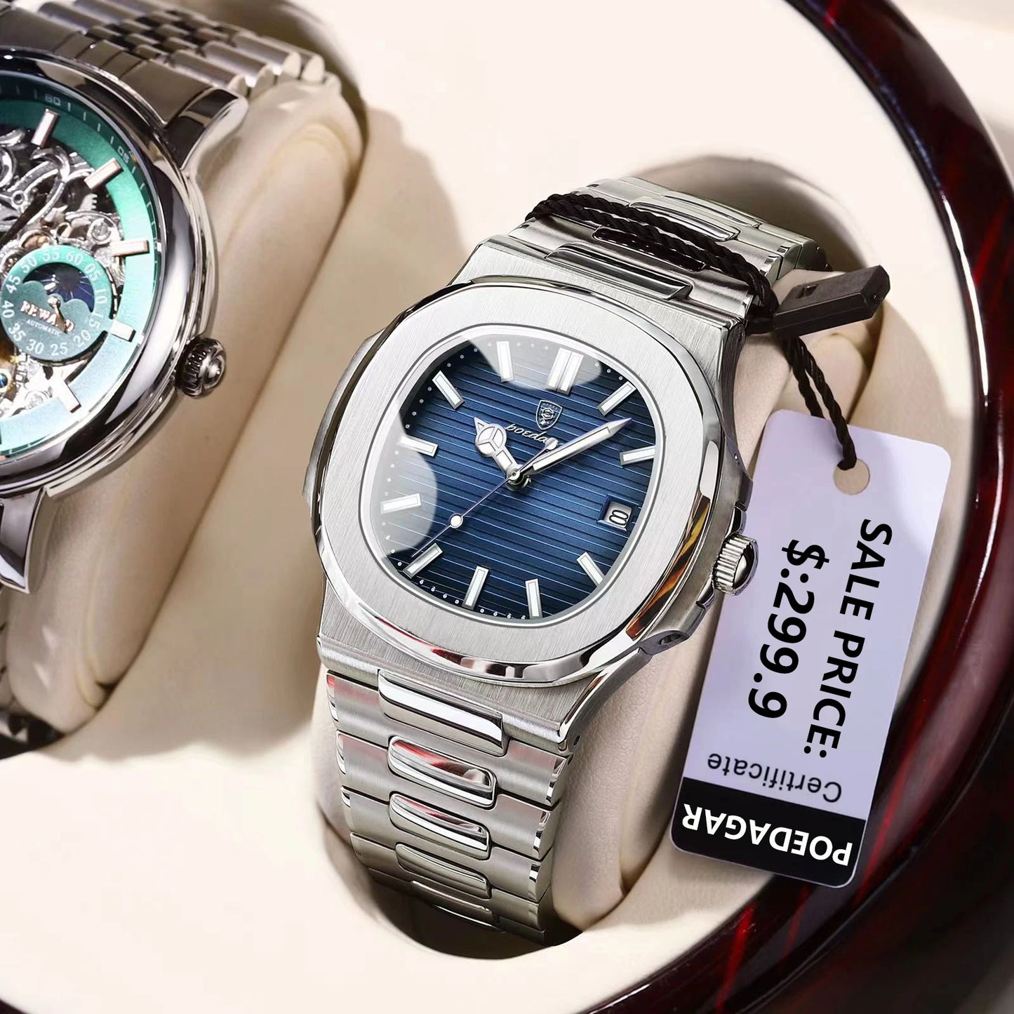 POEDAGAR Square Luxury Men Wristwatch Waterproof Luminous Date Stainless Steel Male Clock Business Sports Quartz Watches For Men - Qoraheyhub
