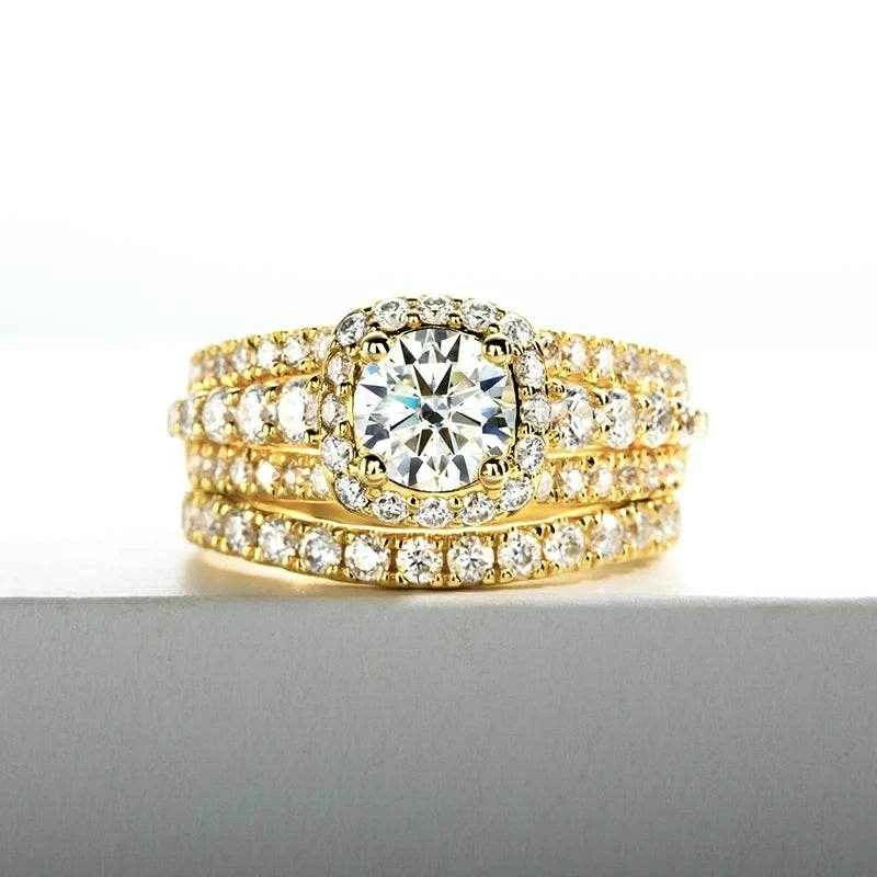 925 Sterling Silver 1 Carat All Moissanite 14K Gold Color Ring Set For Women Engagement Ring