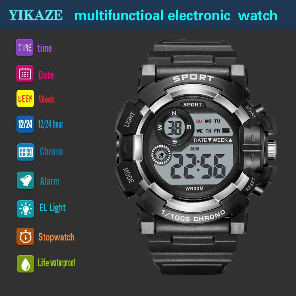 YIKAZE Kids Watches Fashion Luminous Waterproof Alarm Clock Watches Boys and Girls Student Smart Electronic Watch Gift - Qoraheyhub