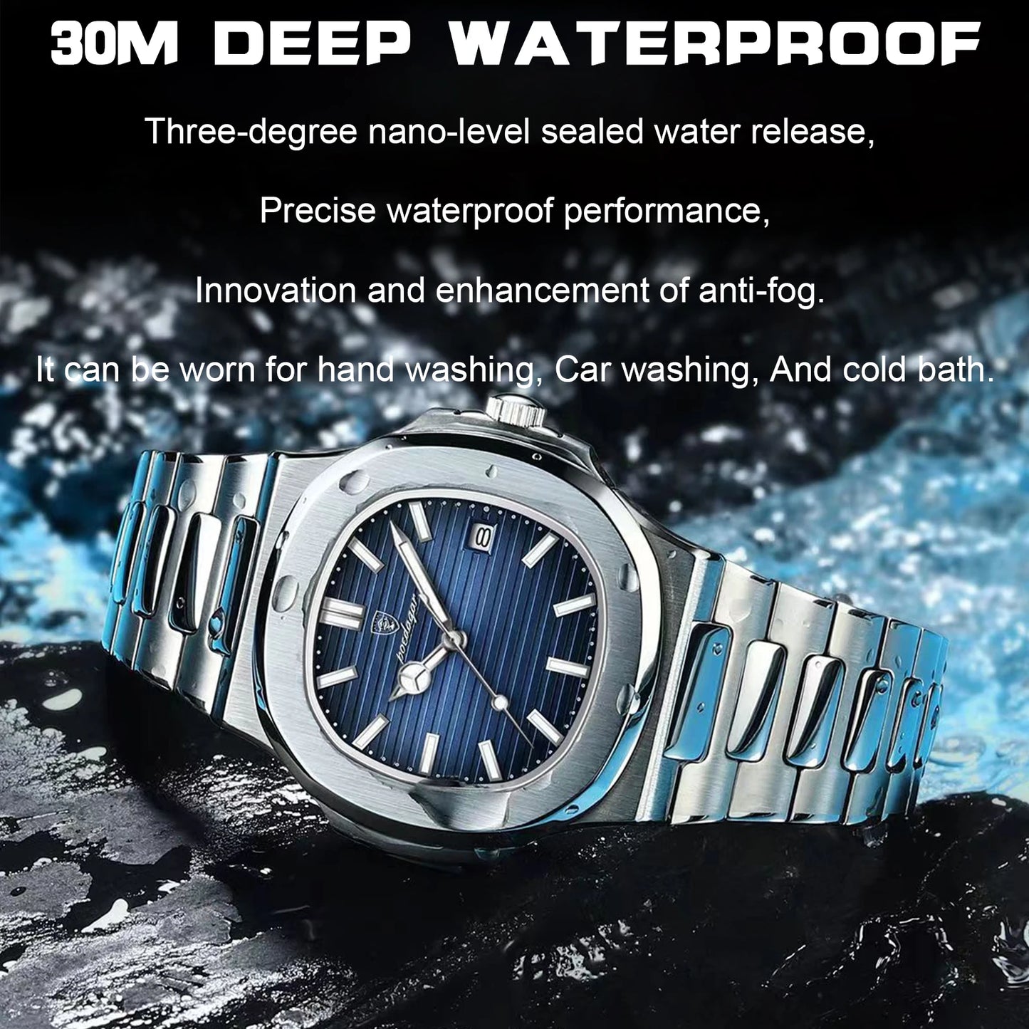 POEDAGAR Square Luxury Men Wristwatch Waterproof Luminous Date Stainless Steel Male Clock Business Sports Quartz Watches For Men - Qoraheyhub