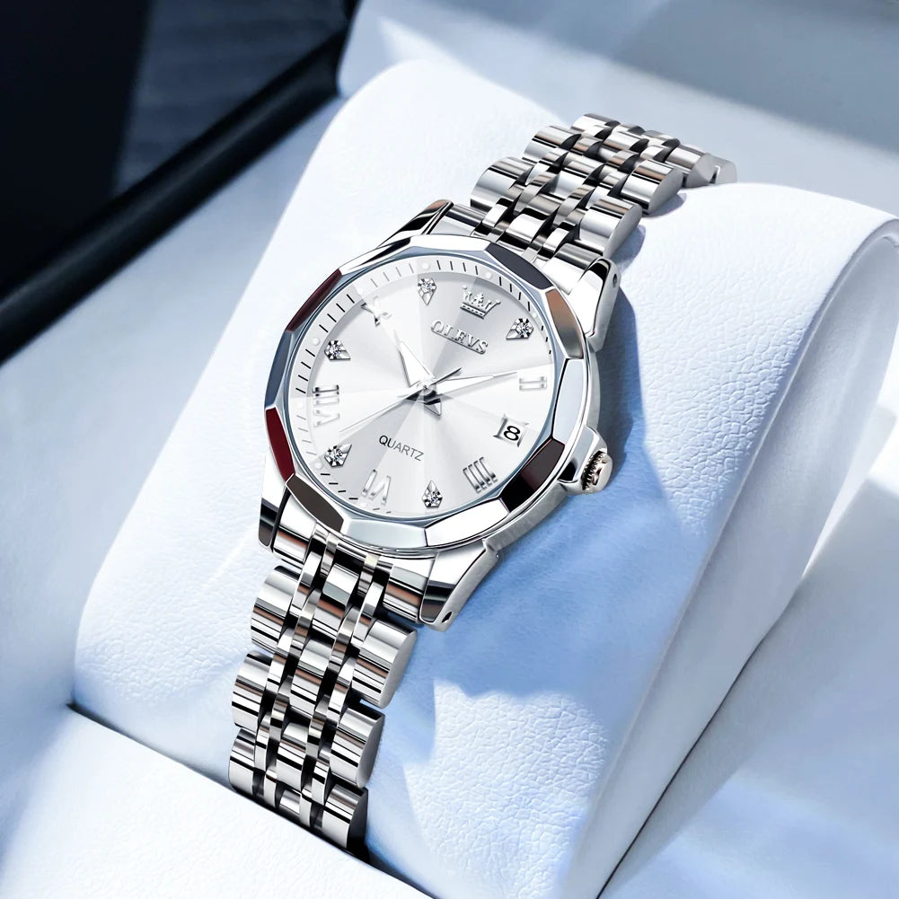 OLEVS Fashion Golden Watch for Women Stainless Steel Waterproof Women's Watches Elegant Original Luxury Ladies Quartz Wristwatch - Qoraheyhub