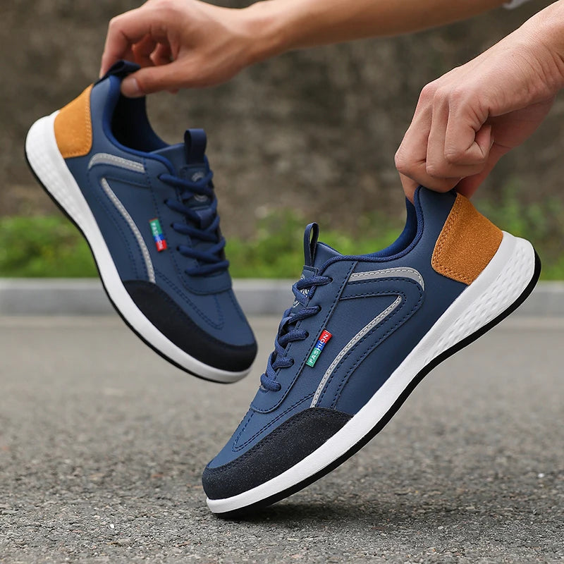 New Lightweight Men Casual pu Leather Sneakers Outdoor Men Walking Shoe 2025 Soft Bottom Non Slip Lace up Durable Shoes for Mens