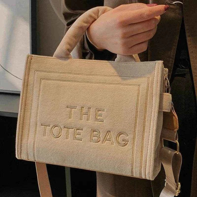 2025 Women's Khaki Velour Tote Bag Original Letter Print Medium Ladies Brand Shopper Handbag Female Square Medium Shoulder Bags