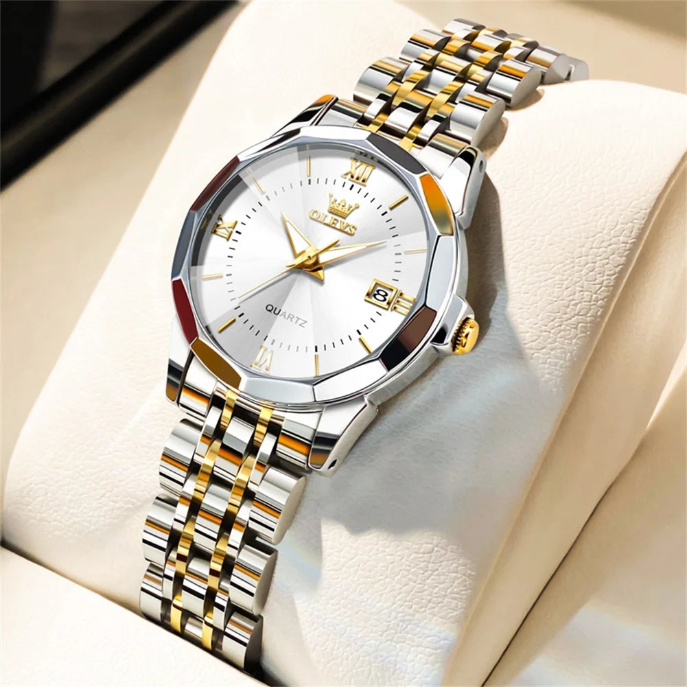 OLEVS 9931 Elegant Fashion Women's Watches Luxury Brand Original Quartz Watch for Lady Waterproof Stainless Steel Luminous Date - Qoraheyhub