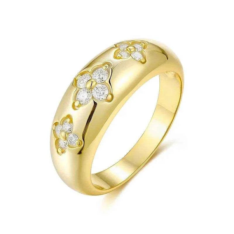 Moissanite Diamond Ring S925 Sterling Silver Yellow Gold Lady Wedding Ring Gift