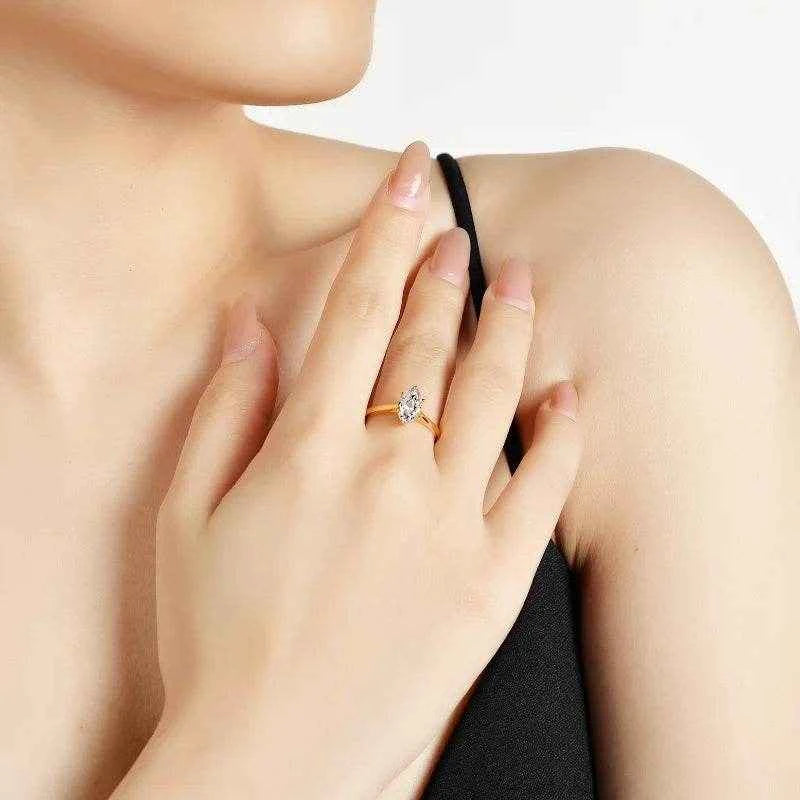 S925 Sterling Silver Marquise Cut 1 Carat Moissanite Engagement Yellow Color Ring For Women