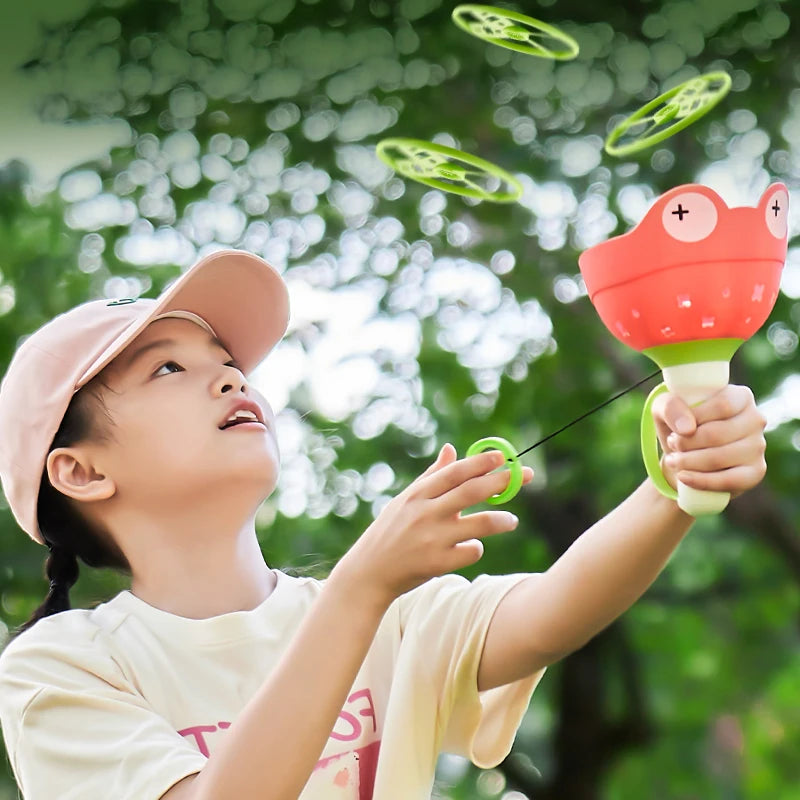 Pull String Flying Saucer Disc Launcher Kids Flying Toys Throw Catch Outdoor Sport Propeller Children Garden Game Gift For Boy - Qoraheyhub