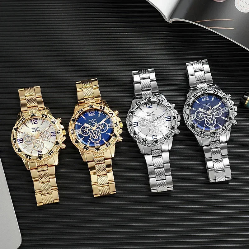 Luxury Business Men's Watch Stainless Steel Strap Blue-Light Glass Men Quartz Watches Big Dial Casual Wristwatch for man gifts - Qoraheyhub