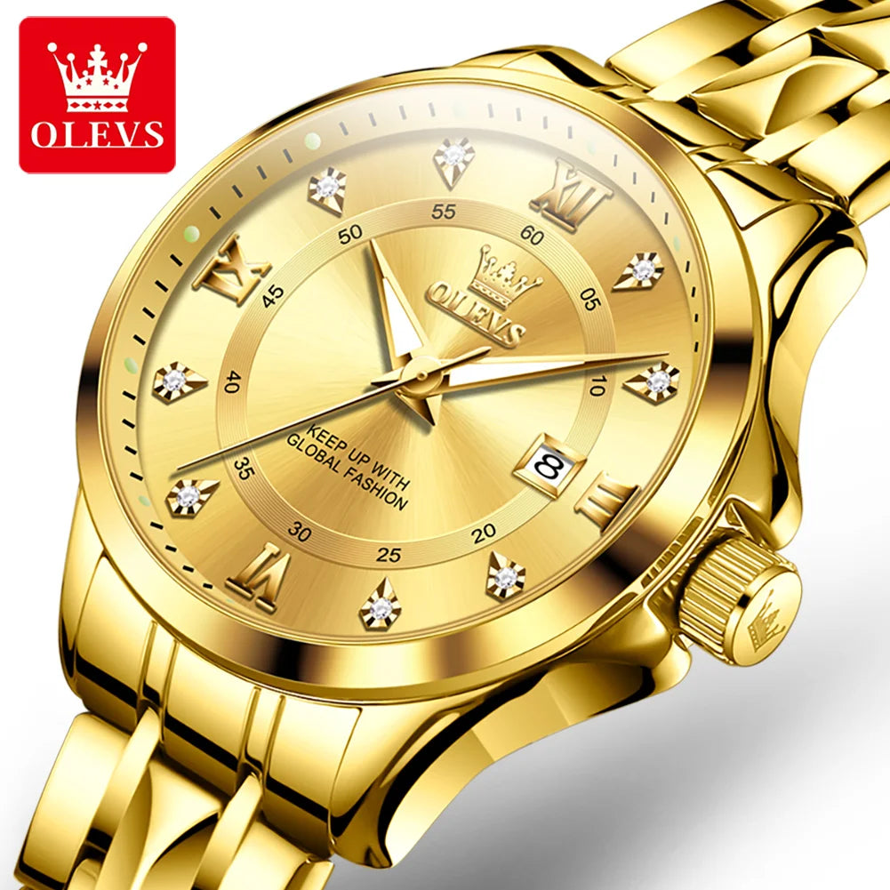OLEVS High Quality Luxury Watches for Men Stainless Steel Dual Calendar Luminous Waterproof Quartz Fashion Business Man Watch - Qoraheyhub