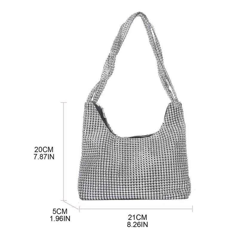 Delicate Shoulder Bag for Rhinestone Bag Clutch Purses Handbag Evening Bag Silver Shiny Underarm Bag for Valentine's Day