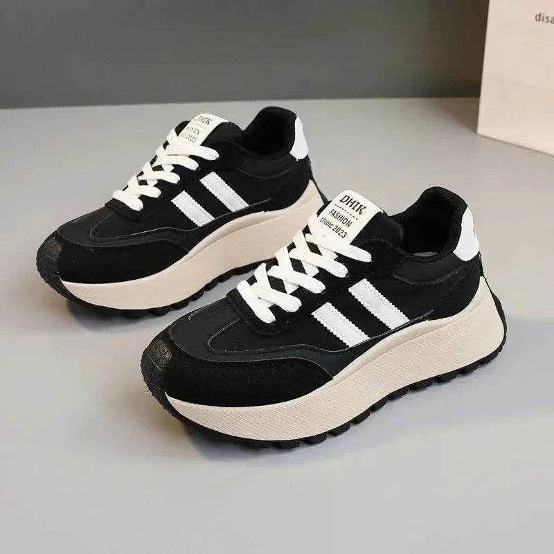 Spring Thick Bottom Women's Shoes 2025 Summer Casual Patchwork Leather Sneakers Casual Vulcanised Shoes Ladies Chaussure Femme