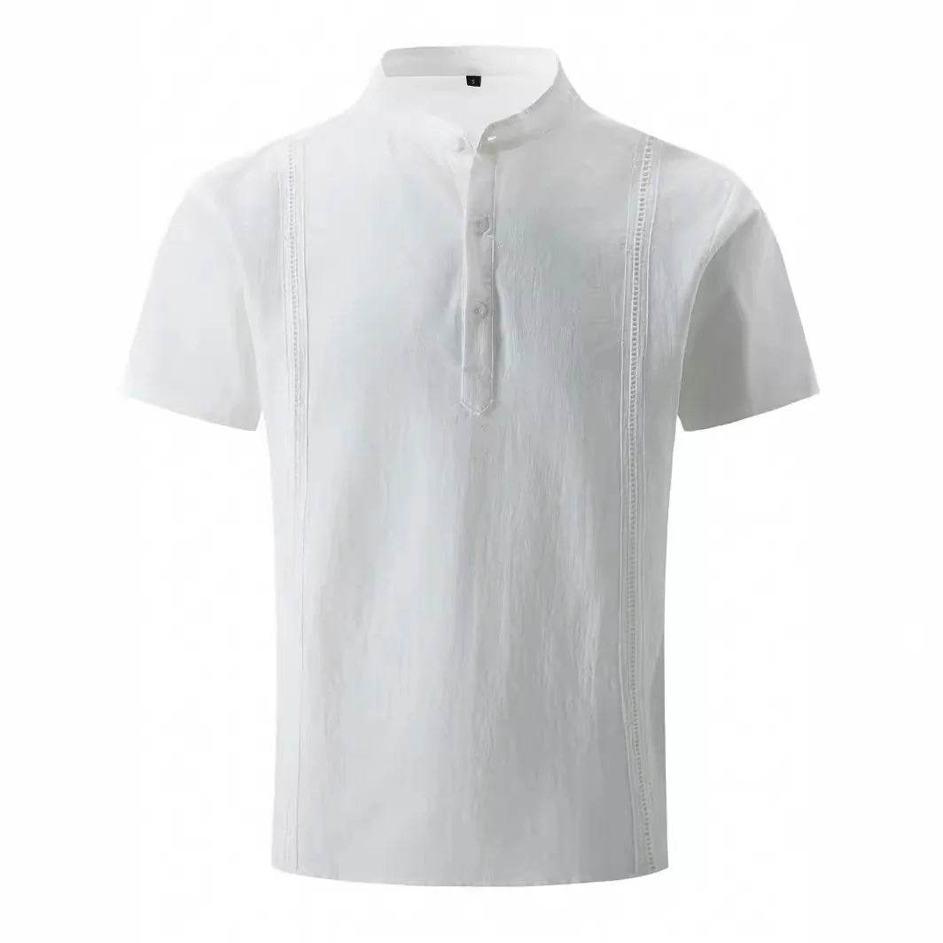 Summer Striped Henley Men's Shirts Fashion Oversized Button Stand Collar Short Sleeve Shirt Tops Man Clothing Comfortable Shirts - Jewelrieshub - YWR13 tianlanse / M - jewelrieshub.com - Jewelrieshub - YWR13 tianlanse / M