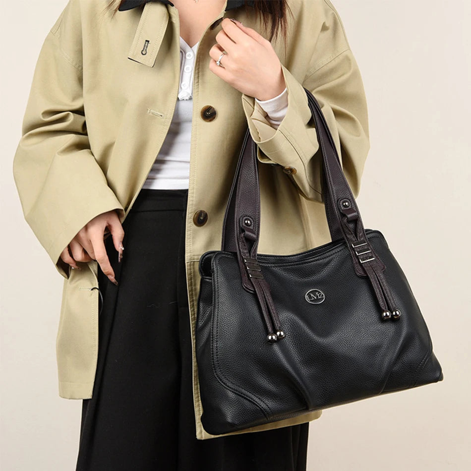 High Quality Soft Leather Handbags for Women Vintage Shoulder Tote Bag Luxury Designer Ladies Large Capacity Top-Handle Bags Sac