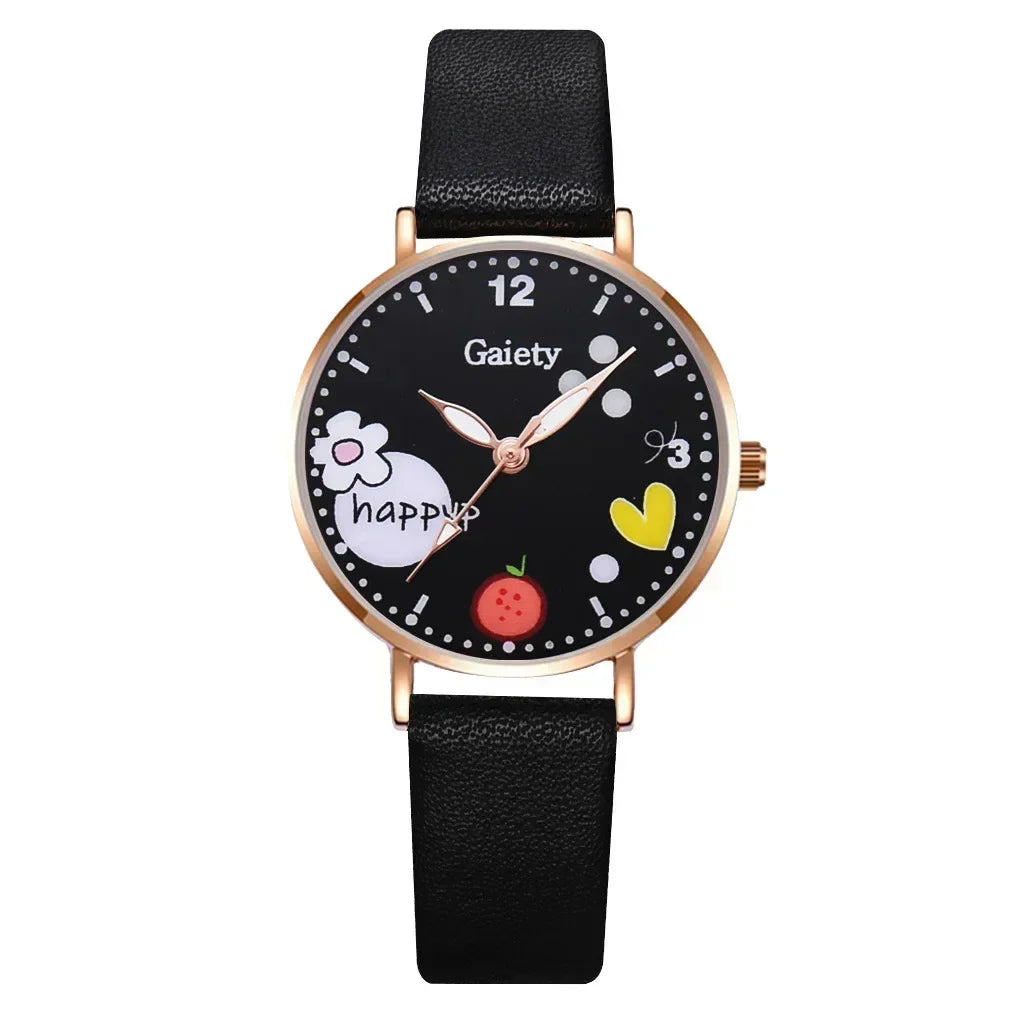 Kids Watches Pink Cute Children's Wristwatch Cartoon Pattern Quartz Watch Set for Girls Fashion Students' Clock Relogio Feminino - Qoraheyhub