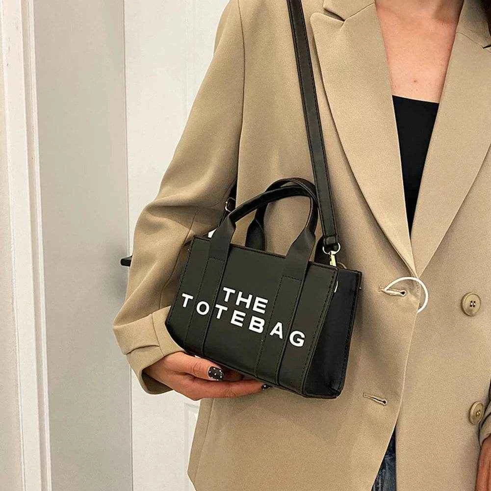 Women Messenger Bags Letters Printed Fashion Top-Handle Bags PU Leather Portable Casual Simple Adjustable Straps Female Tote Bag