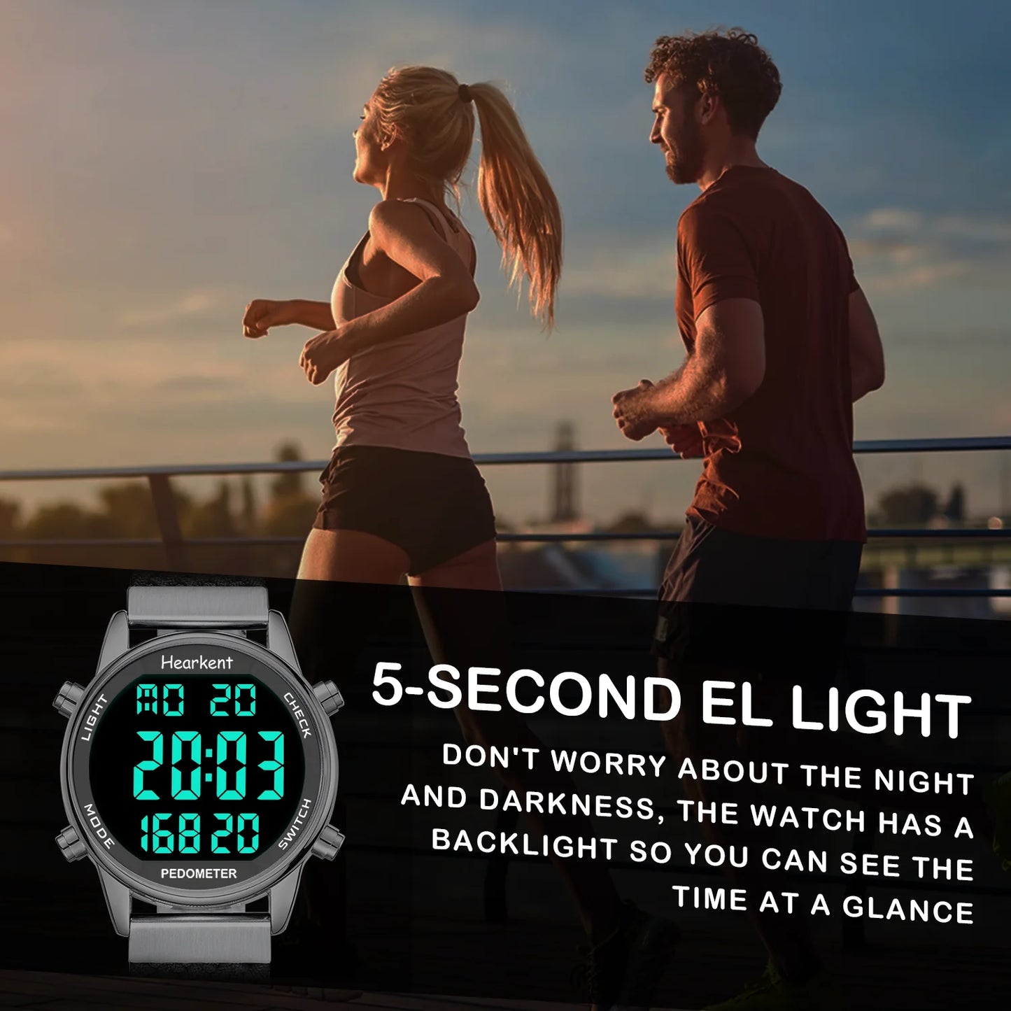 Hearkent Pedometer Sport Watches Step Counter Watch Women Digital Watches Calories Mile Stopwatch Countdown for Walking Tracker - Qoraheyhub