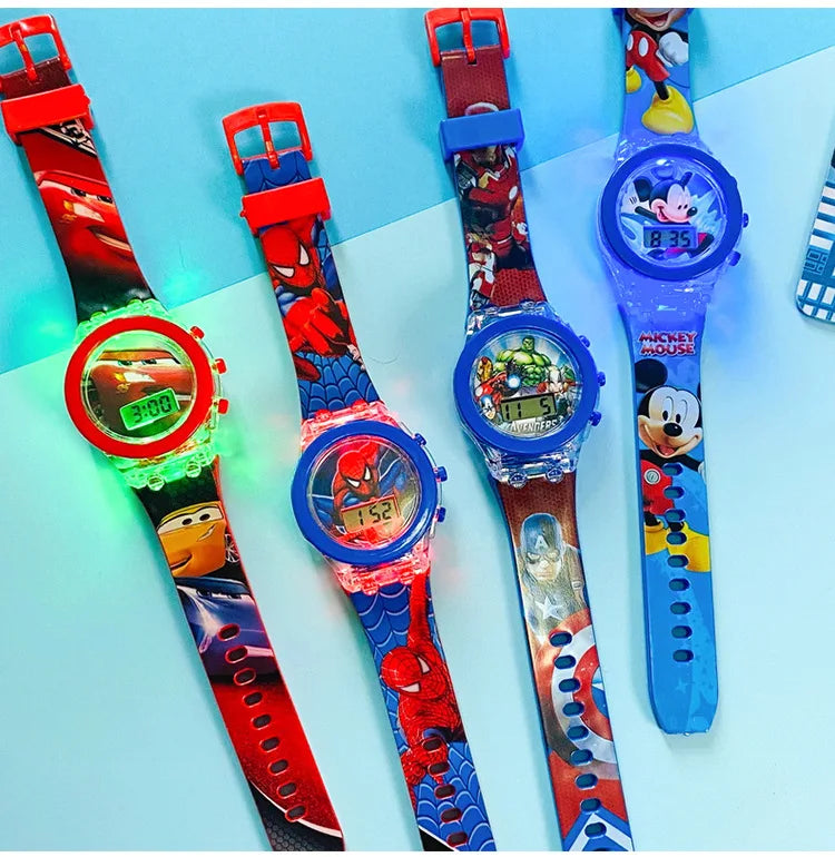 Flash Light Spiderman Kids Watches For Boys Cartoon shark Mickey Children Watch Girls Student Digital Clock Gifts Toy - Qoraheyhub