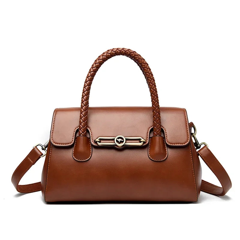 Retro High Quality Oil Leather Women Top-handle Shoulder Bags Vintage Casual Totes Latest Trendy Lock Designer Handbag Small