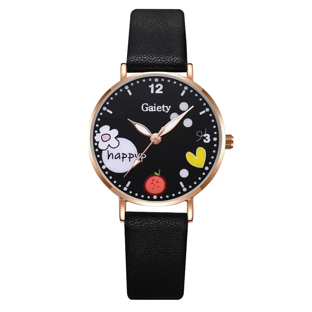 Kids Watches Pink Cute Children's Wristwatch Cartoon Pattern Quartz Watch Set for Girls Fashion Students' Clock Relogio Feminino - Qoraheyhub