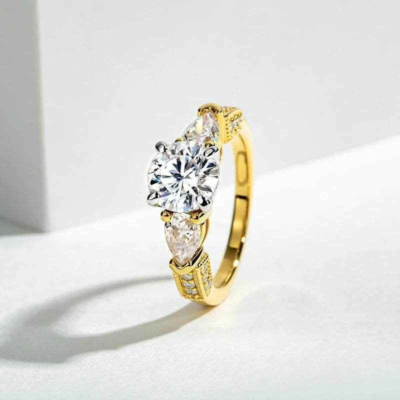 Three Stones 3 Ct All Moissanite Engagement Rings 925 Sterling Silver Plated Lab Created Diamond Wedding Band