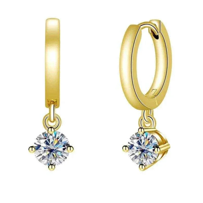 0.5 Carat Round Moissanite Yellow Gold S925 Silver Earrings Women Engagement Gift