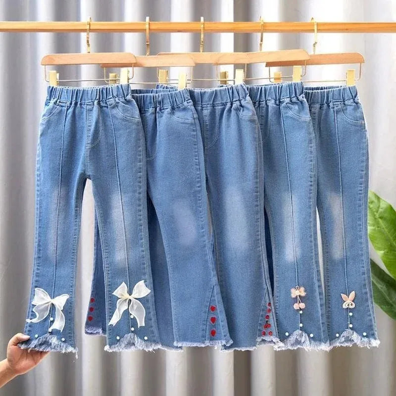 Baby Girls Cowboy Pants Spring Autumn Girls Casual Denim Trousers Children Clothing Kids Stretch Flared Pants for 4-10 Years - Qoraheyhub