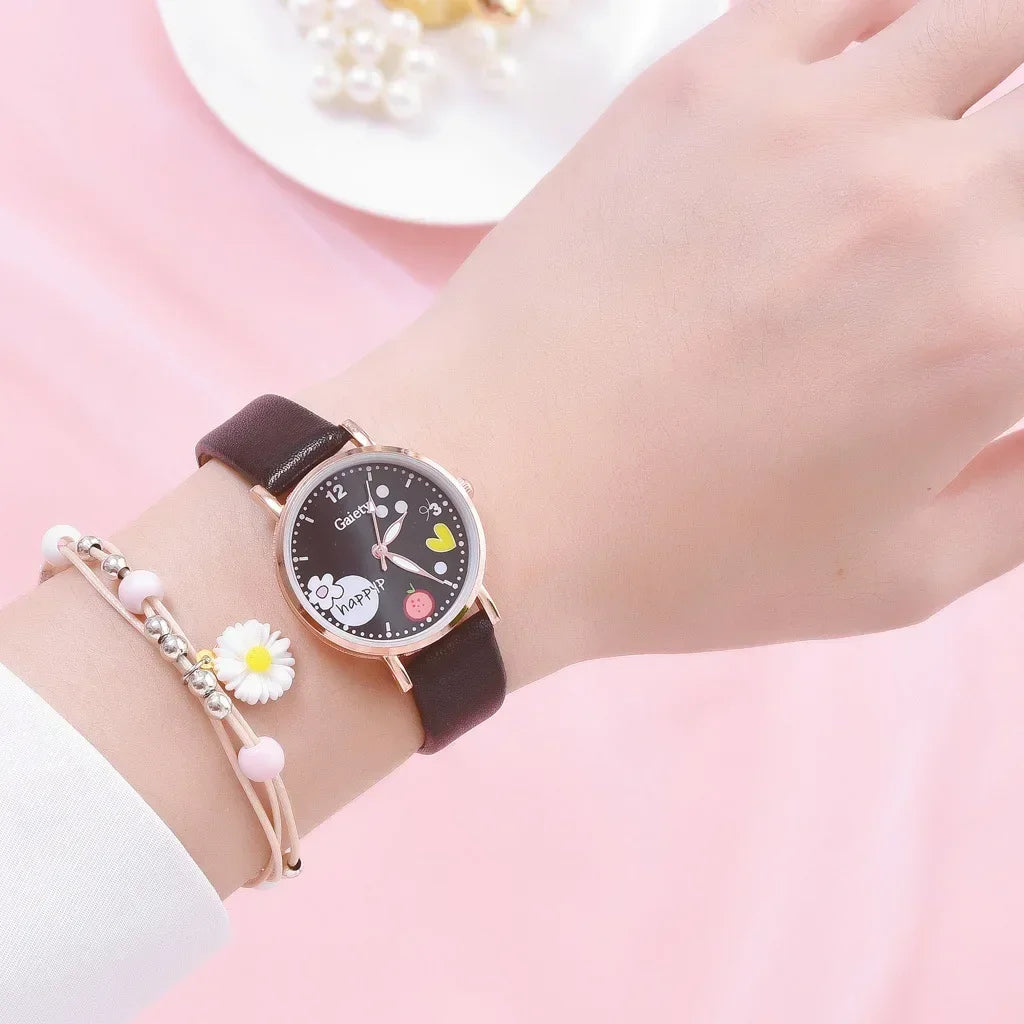 Kids Watches Pink Cute Children's Wristwatch Cartoon Pattern Quartz Watch Set for Girls Fashion Students' Clock Relogio Feminino - Qoraheyhub