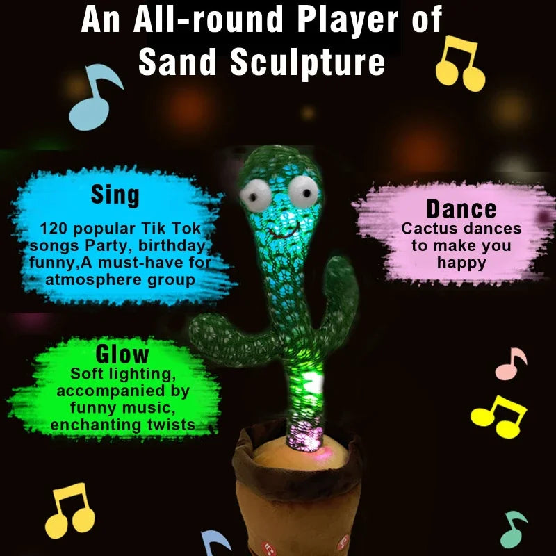 Children's Electronic Dancing Cactus Sound Toy Phone Plush Shine Sing Talking 120 Songs Recording Birthday Party Christmas Gift - Qoraheyhub