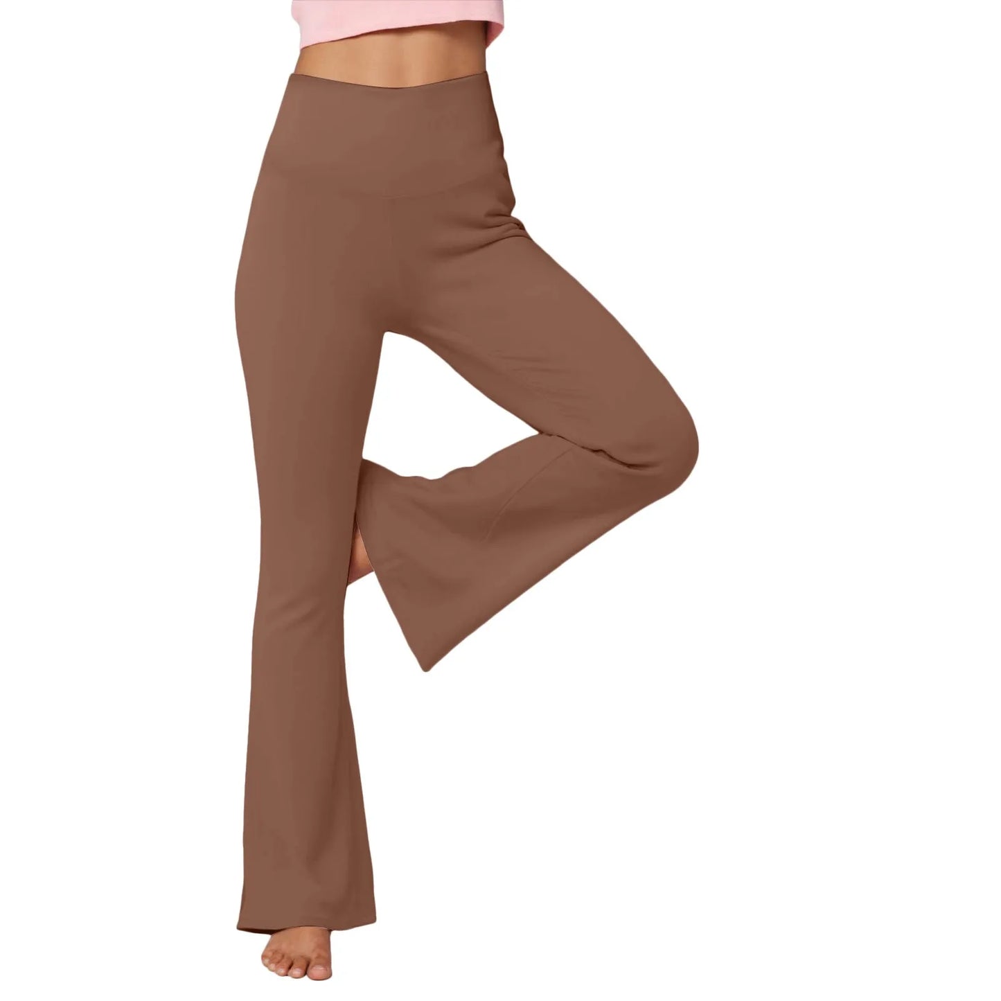 Flare Leggings For Women Low Rise Fold Over Flared Yoga Pants Slim Bootcut Leggings Ladies Comfy Workout Pants Pink Causal - Qoraheyhub