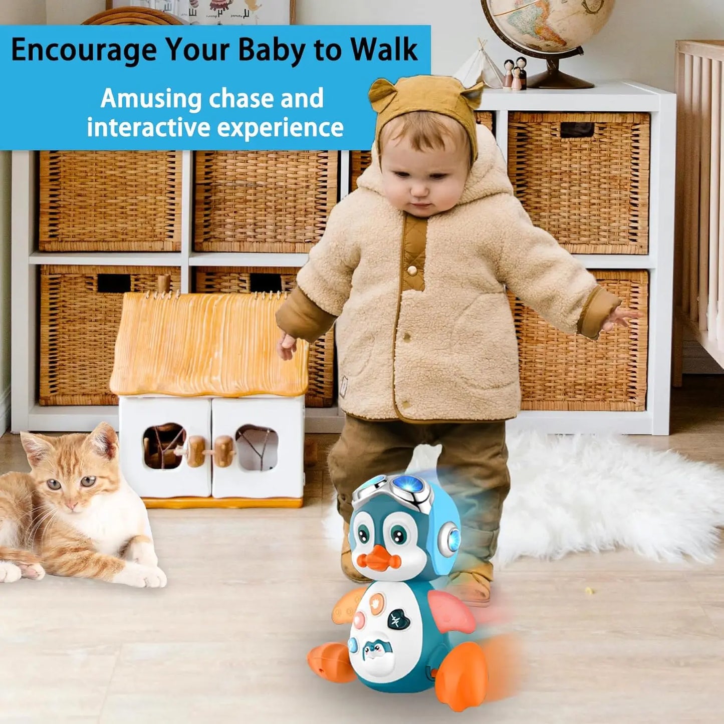 Penguin Musical Baby Crawling Toys Infant Moving Walking Dancing Toys with Light Toddler Interactive Development Tummy Time Gift - Qoraheyhub