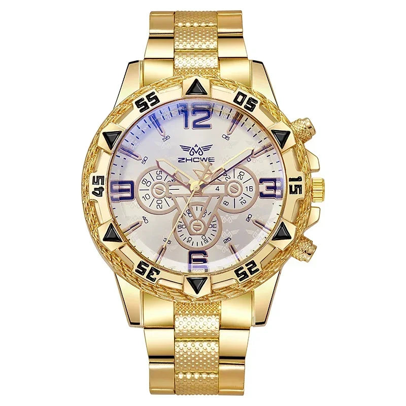Luxury Business Men's Watch Stainless Steel Strap Blue-Light Glass Men Quartz Watches Big Dial Casual Wristwatch for man gifts - Qoraheyhub
