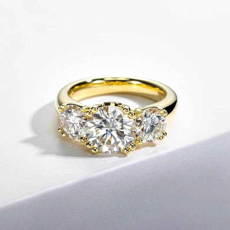5 Carat Moissanite 925 Sterling Silver Three Stone Ring Engagement Yellow Color Ring For Women