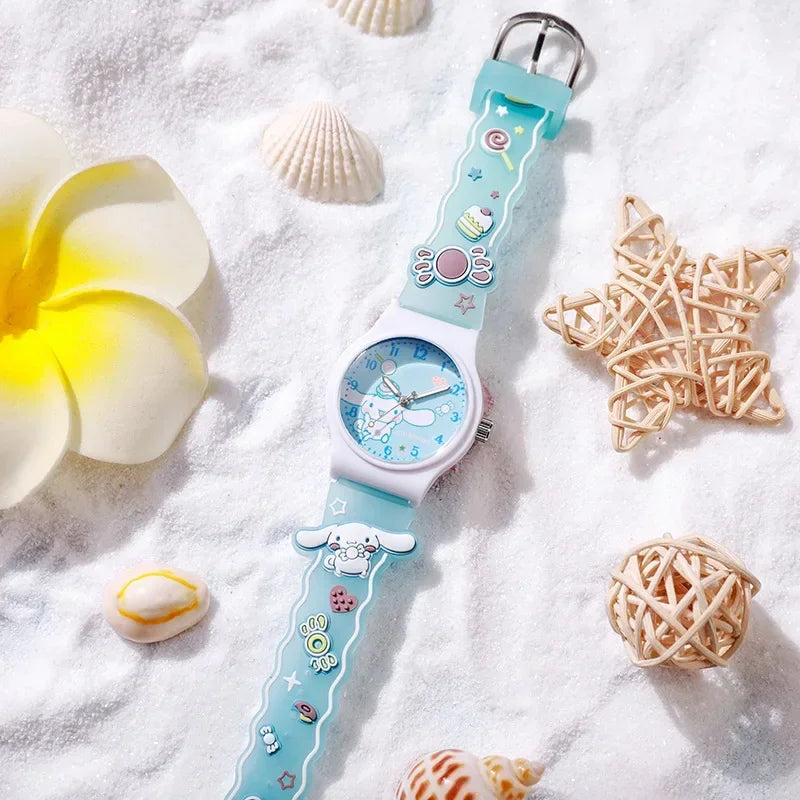 3D Pattern Children Wrist Watch Sanrio Hello Kitty Cinnamoroll Waterproof Watch Kuromi Cartoon Christmas Watchband Kids Gift - Qoraheyhub