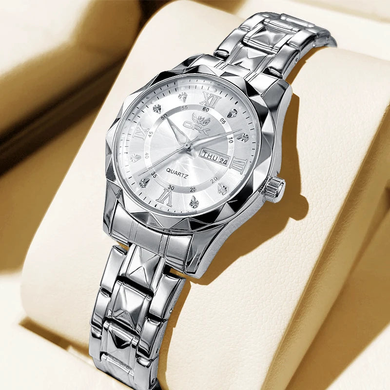 OPK Women Watches 6023L Elegant Fashion Original Quartz Watch for Lady Waterproof Stainless Steel Strap Small Dial Luminous Date - Qoraheyhub