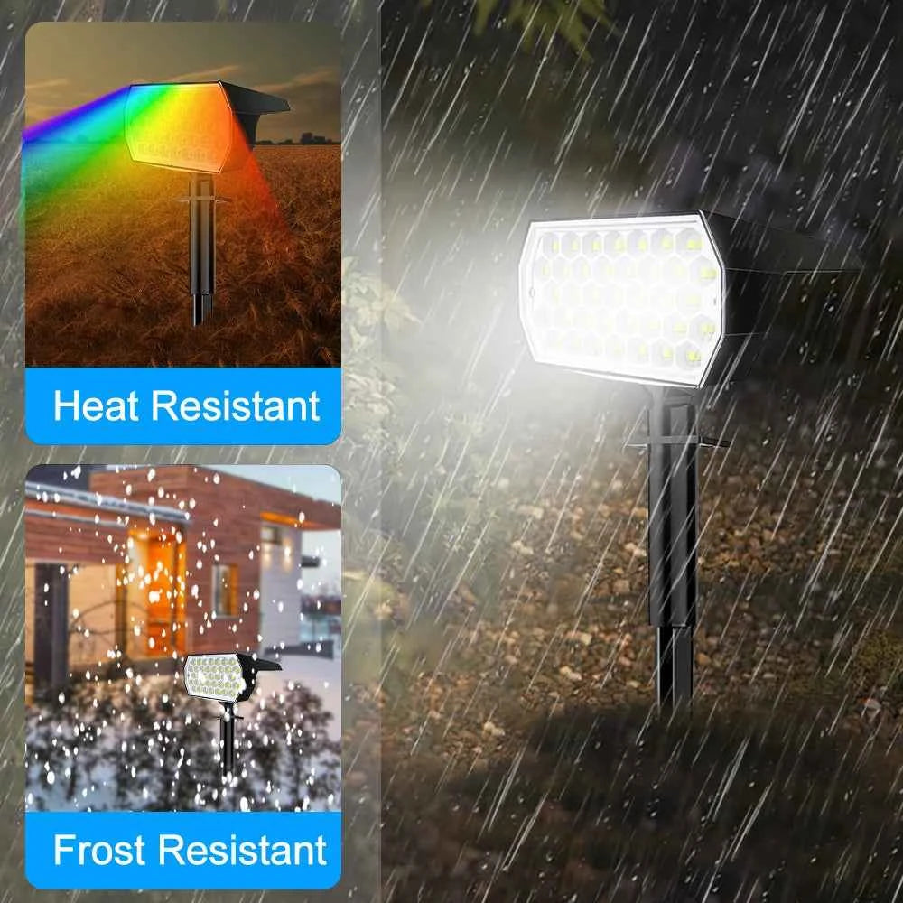 2024 New LED Solar Landscape Spotlights 74 LED Tricolor Light Waterproof 37 LED RGB Solar Garden Wall Lights Yard Lawn Pathway