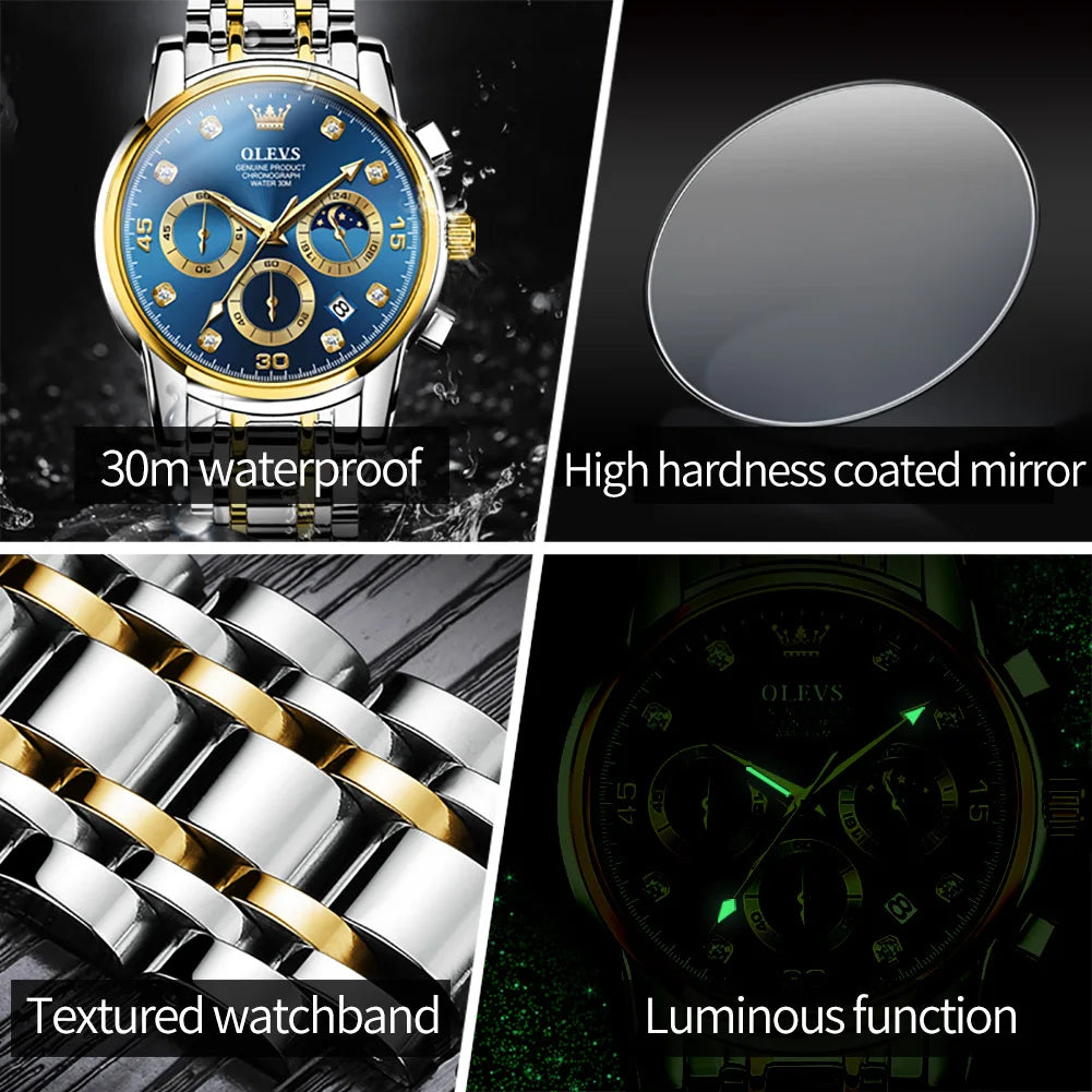 OLEVS Luxury Watch for Men Original Fashion Business Man Quartz Wristwatches Waterproof Stainless Steel Mens Watch Reloj Hombre - Qoraheyhub