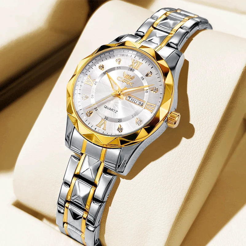 OPK Women Watches 6023L Elegant Fashion Original Quartz Watch for Lady Waterproof Stainless Steel Strap Small Dial Luminous Date - Qoraheyhub
