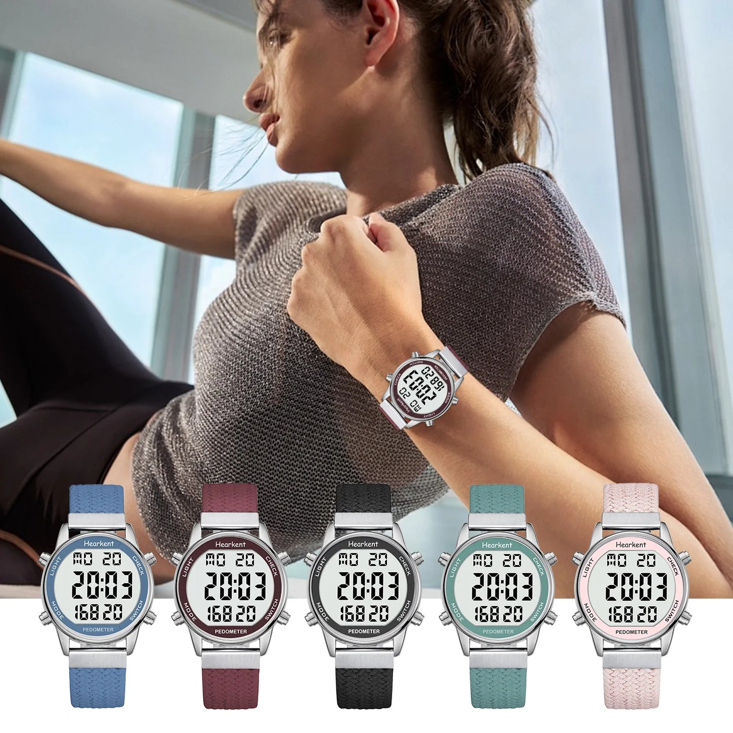 Hearkent Pedometer Sport Watches Step Counter Watch Women Digital Watches Calories Mile Stopwatch Countdown for Walking Tracker - Qoraheyhub