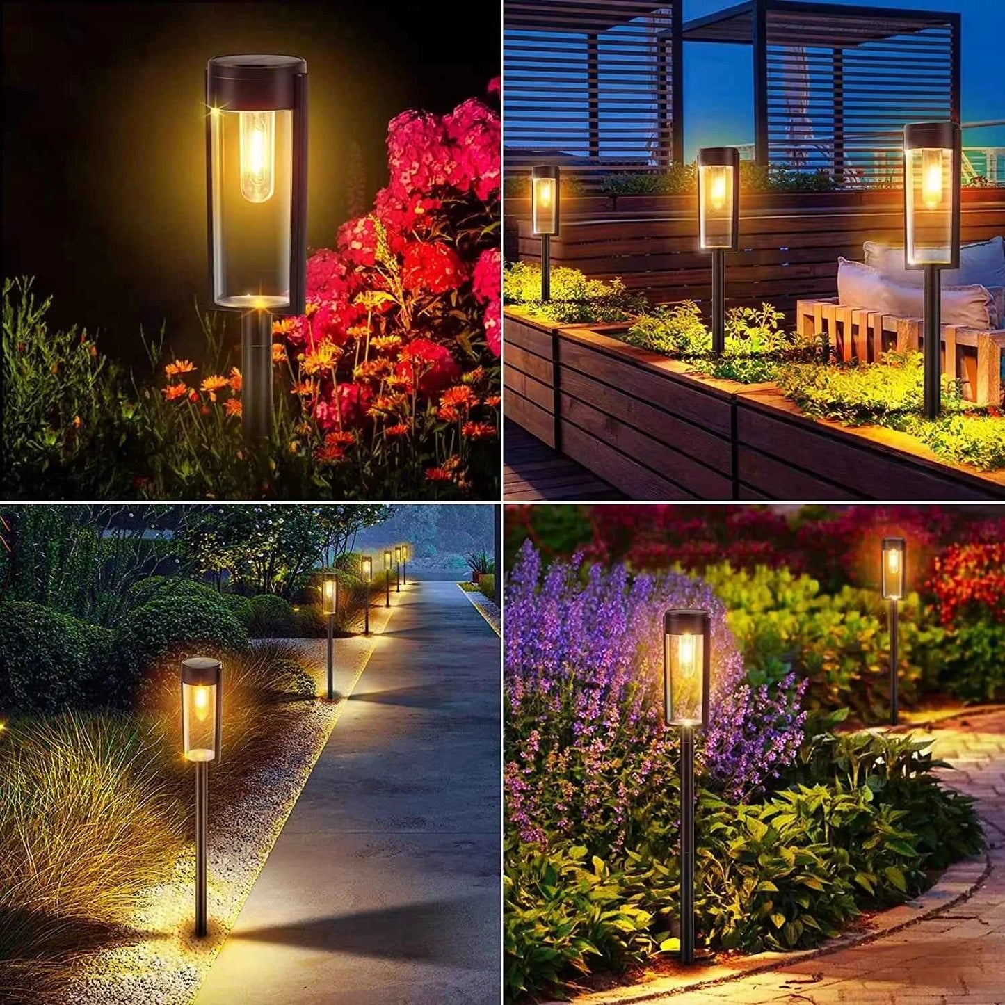LED Solar Pathway Lights Outdoor Tungsten Filament Bulb Glass Solar Garden Lights Landscape Lighting for Yard Lawn Walkway Drive