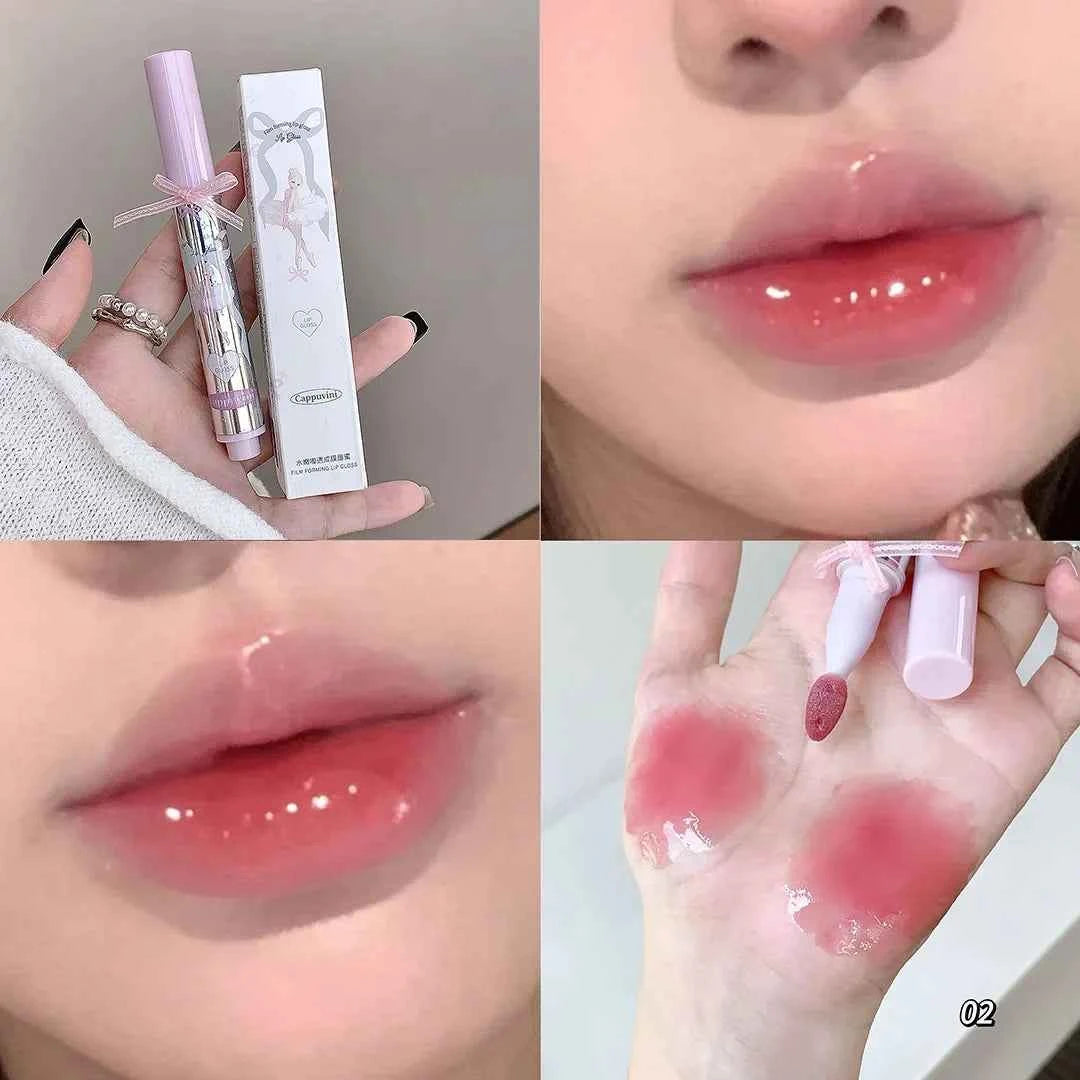 Ballet Girls Mirror Crystal Lip Gloss Makeup Set Water Glass Lip Glaze Waterproof Film Forming Sponge Head Jelly Lip Tint Kit