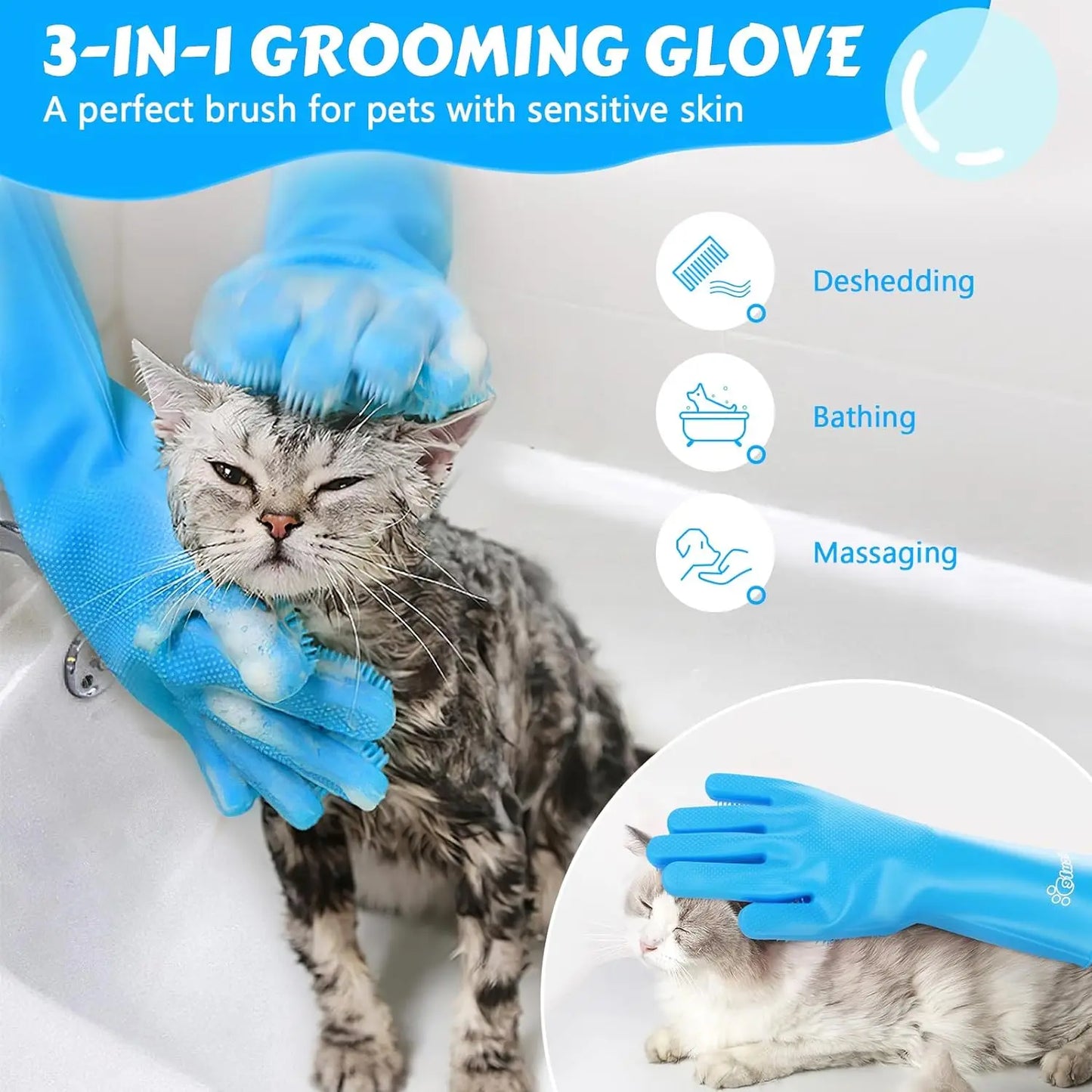 Pet Grooming Gloves Dog Cat Bathing Cleaning Glove Shampoo Scrubber Clean Soft Silicone Hair Removal Glove Hand Skin Protection - Qoraheyhub